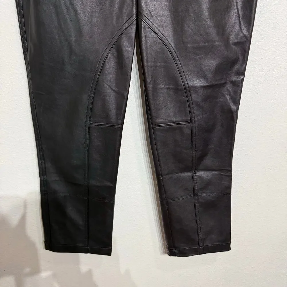 Free People We the Free Black Rebel Vegan Leather Cropped Pants Sz 10